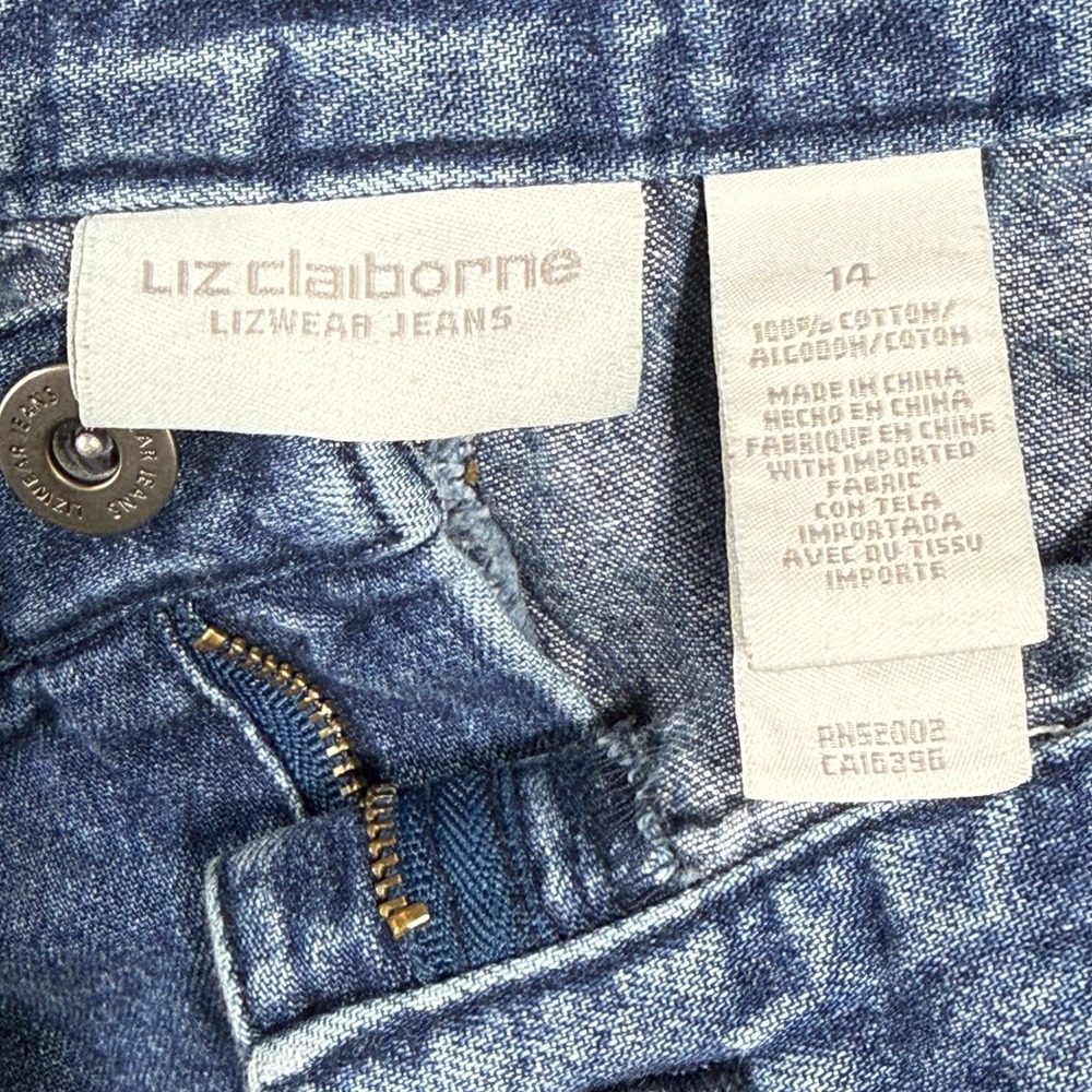 Liz Claiborne Lizwear Jeans Skirt‎ Womens 14 Blue Denim Mini Raw Hem LWMU4789